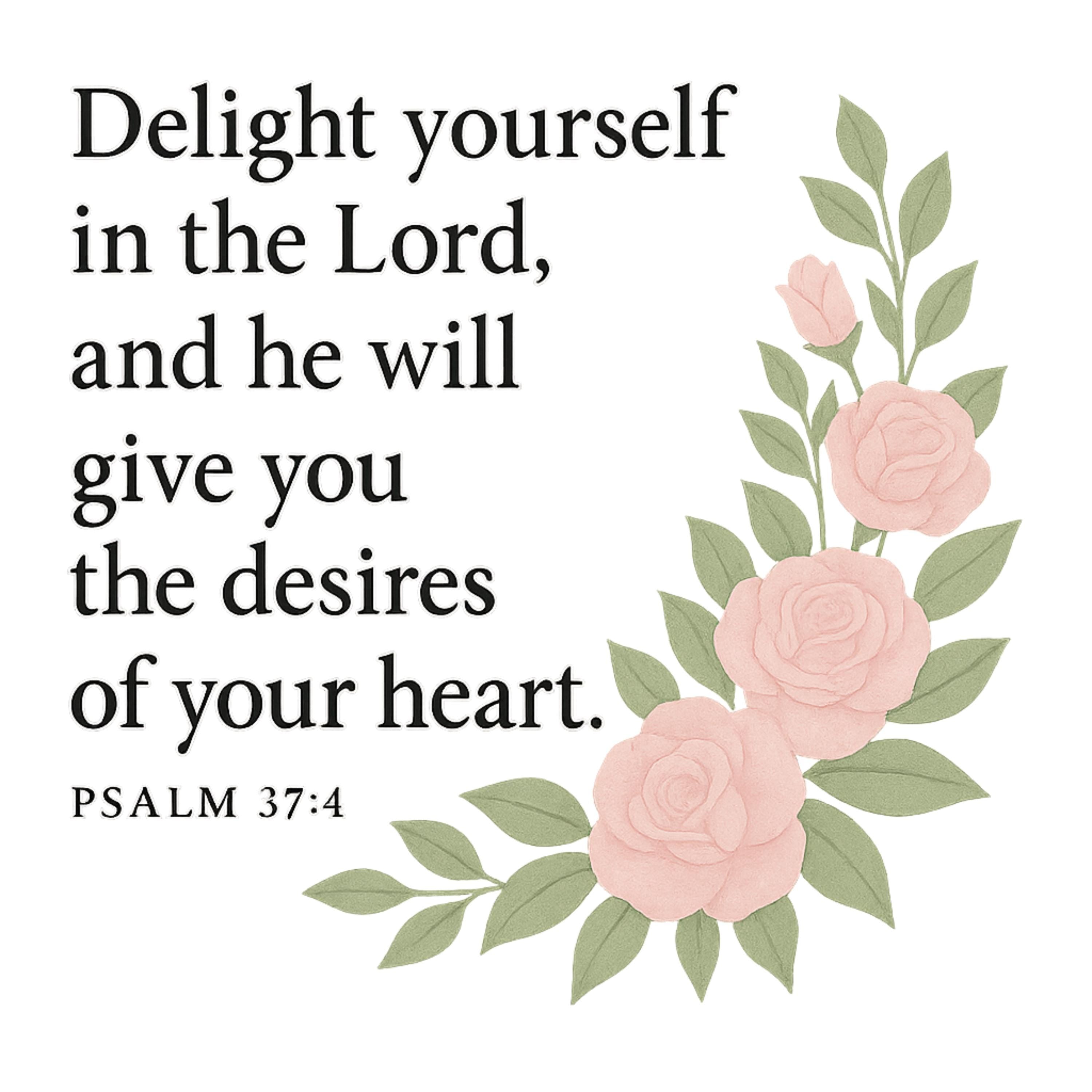 Psalm 37:4 PNG | Desires of Your Heart Bible Verse Clipart | Christian Floral Digital Art | Scripture Sublimation for Shirts & Prints
