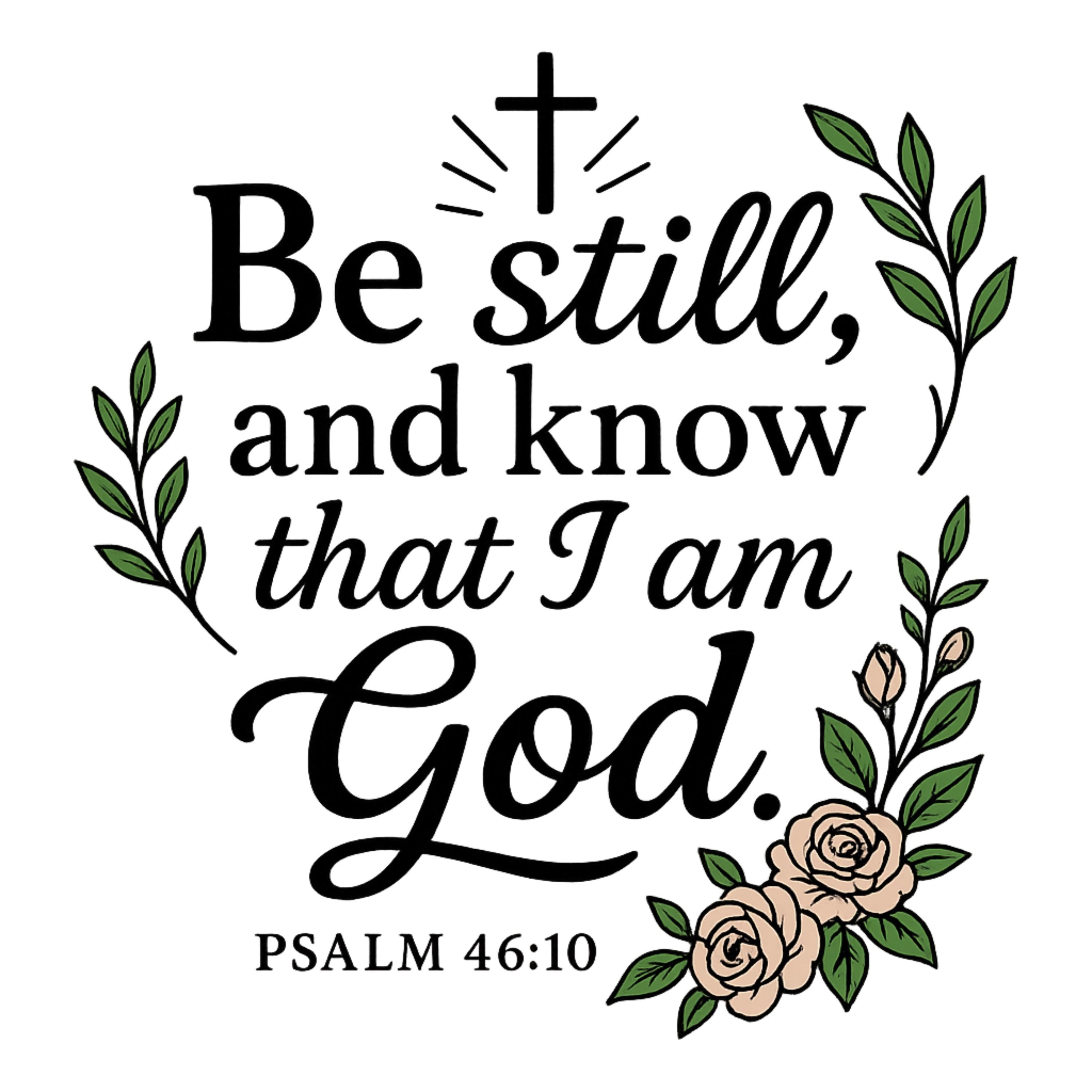 Be Still and Know PNG | Psalm 46:10 Christian Clipart | Faith Line Art with Florals | Scripture Sublimation Design Digital Download