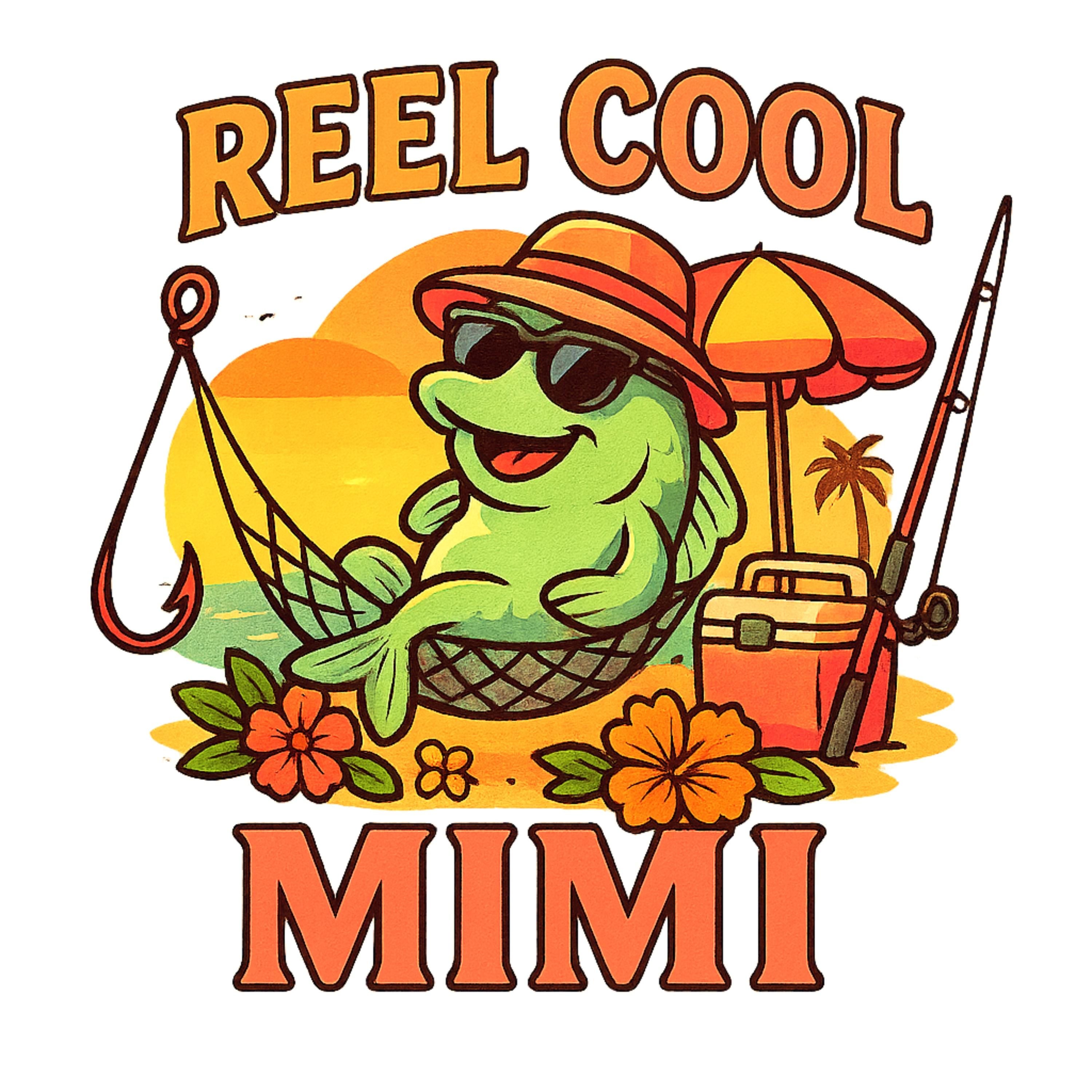 Reel Cool Mimi PNG | Tropical Fishing Grandma Sublimation | Summer Beach Chair Shirt Design | High-Res Digital Download for Gifts
