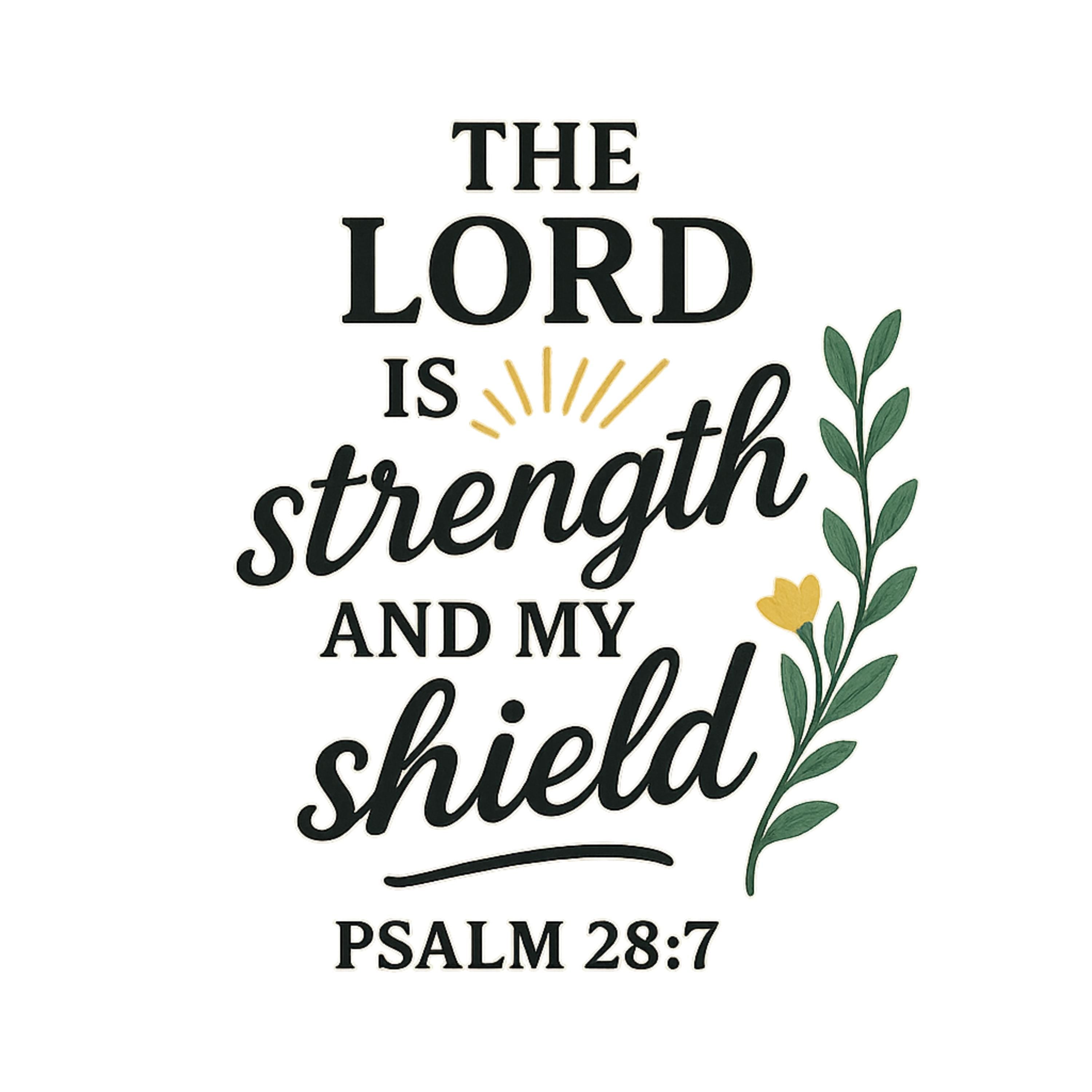 The Lord Is My Strength PNG | Psalm 28:7 Bible Verse Clipart | Christian Floral Sublimation Design | Faith Quote Digital Download