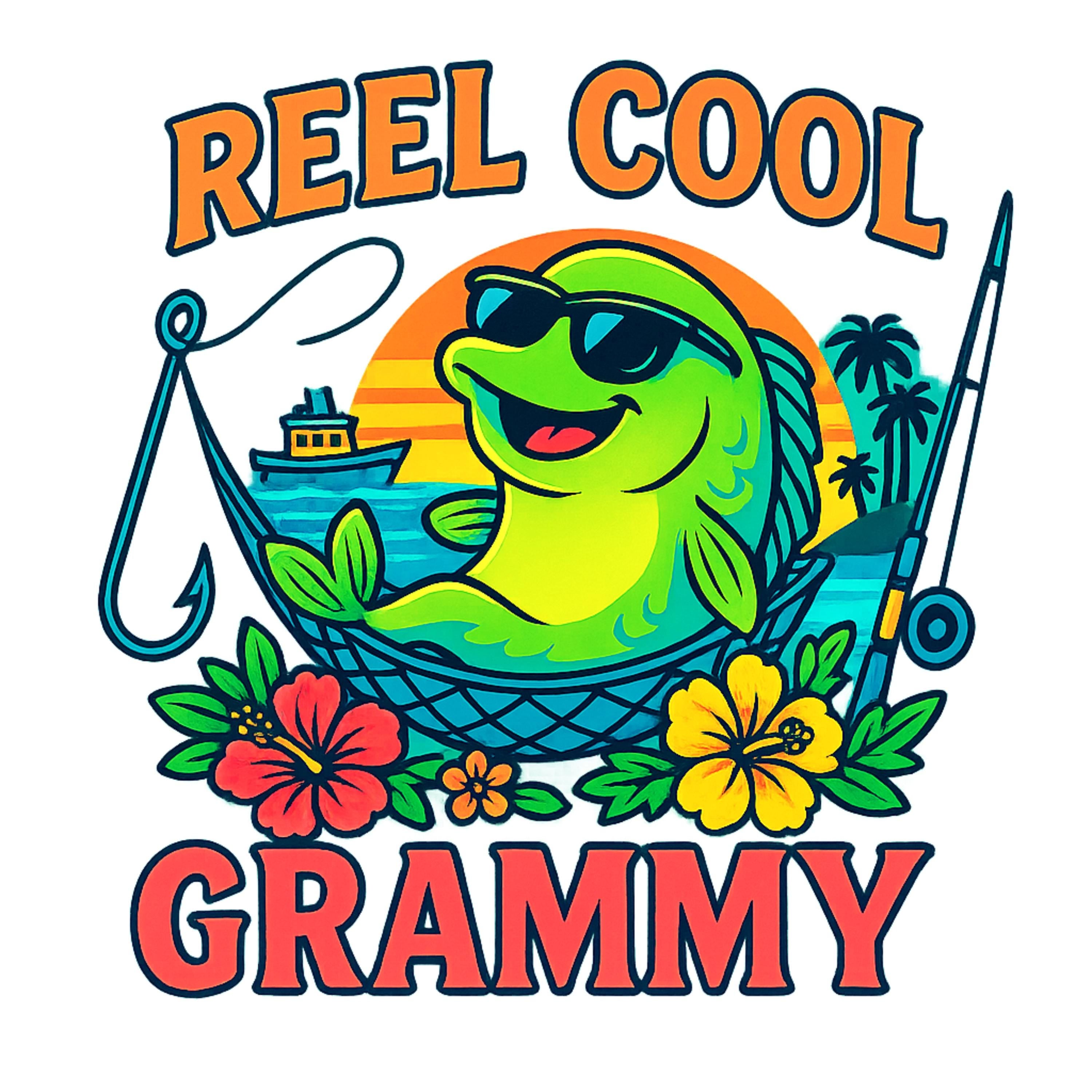 Reel Cool Grammy PNG | Funny Fishing Grandma Sublimation | Summer Fisherwoman Shirt Design | High-Res Transparent Digital Download