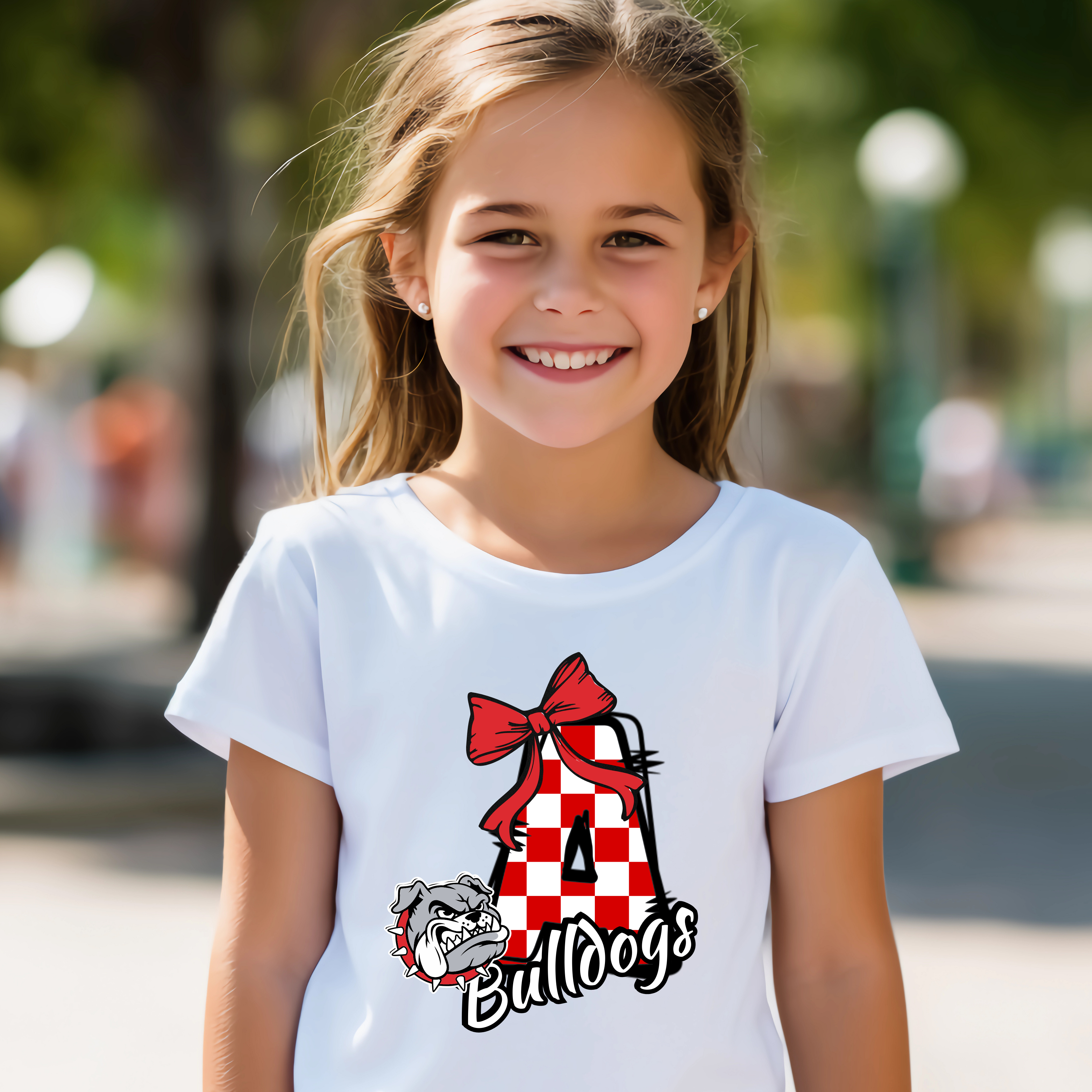 Bulldogs Alphabet Set | Red Check Plaid Letters A-Z with Bow & Mascot | PNG, SVG, JPG Digital Download