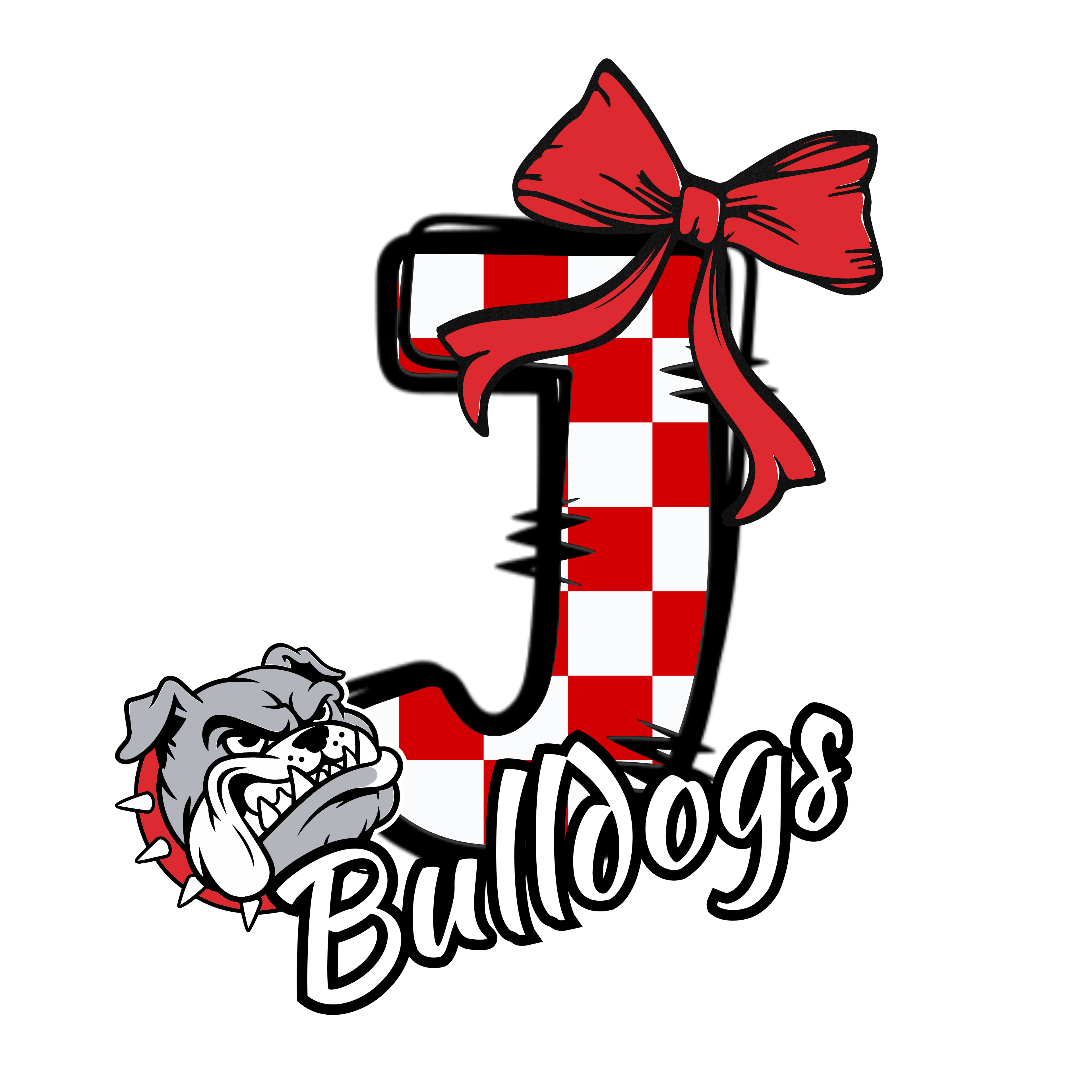 Bulldogs Alphabet Set | Red Check Plaid Letters A-Z with Bow & Mascot | PNG, SVG, JPG Digital Download