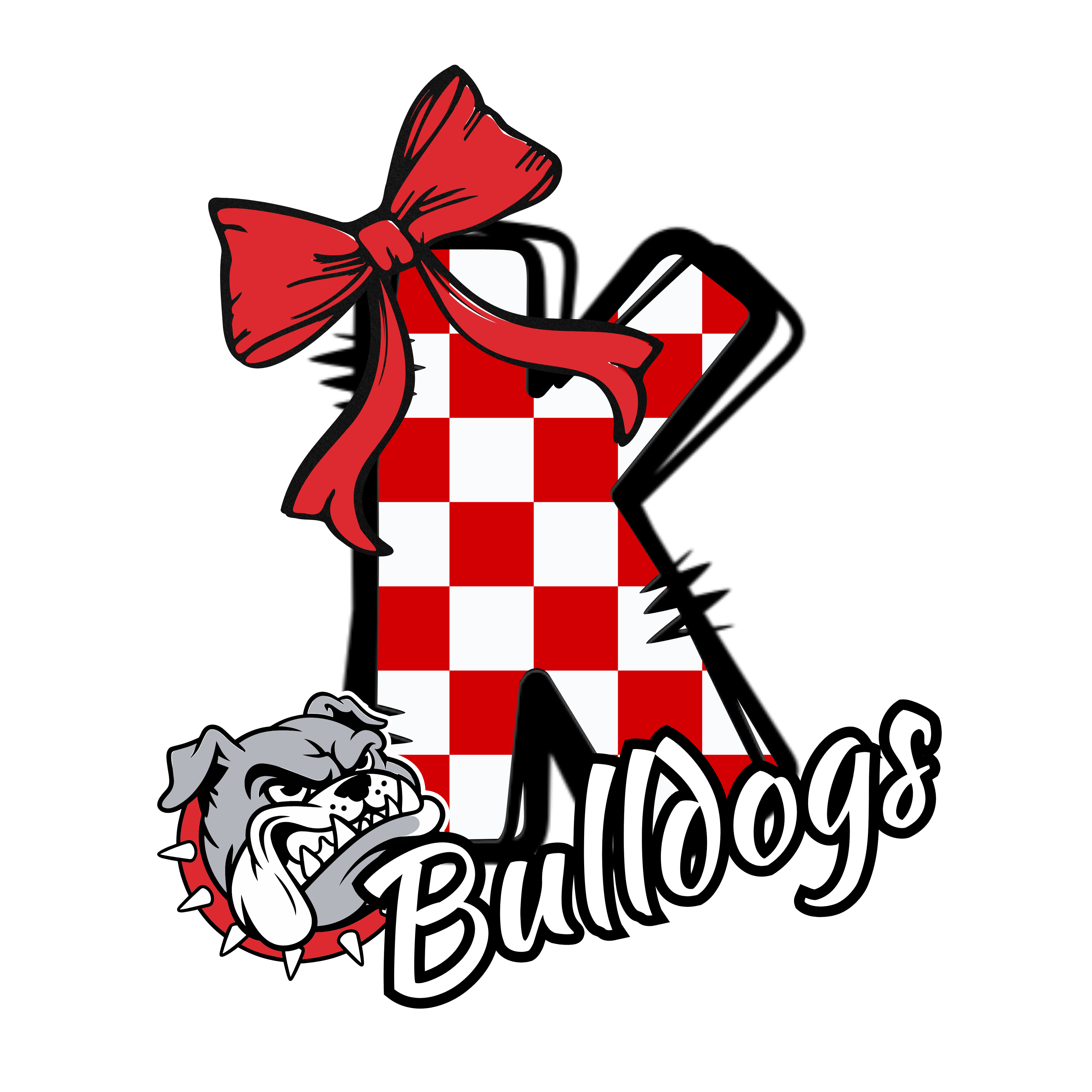 Bulldogs Alphabet Set | Red Check Plaid Letters A-Z with Bow & Mascot | PNG, SVG, JPG Digital Download