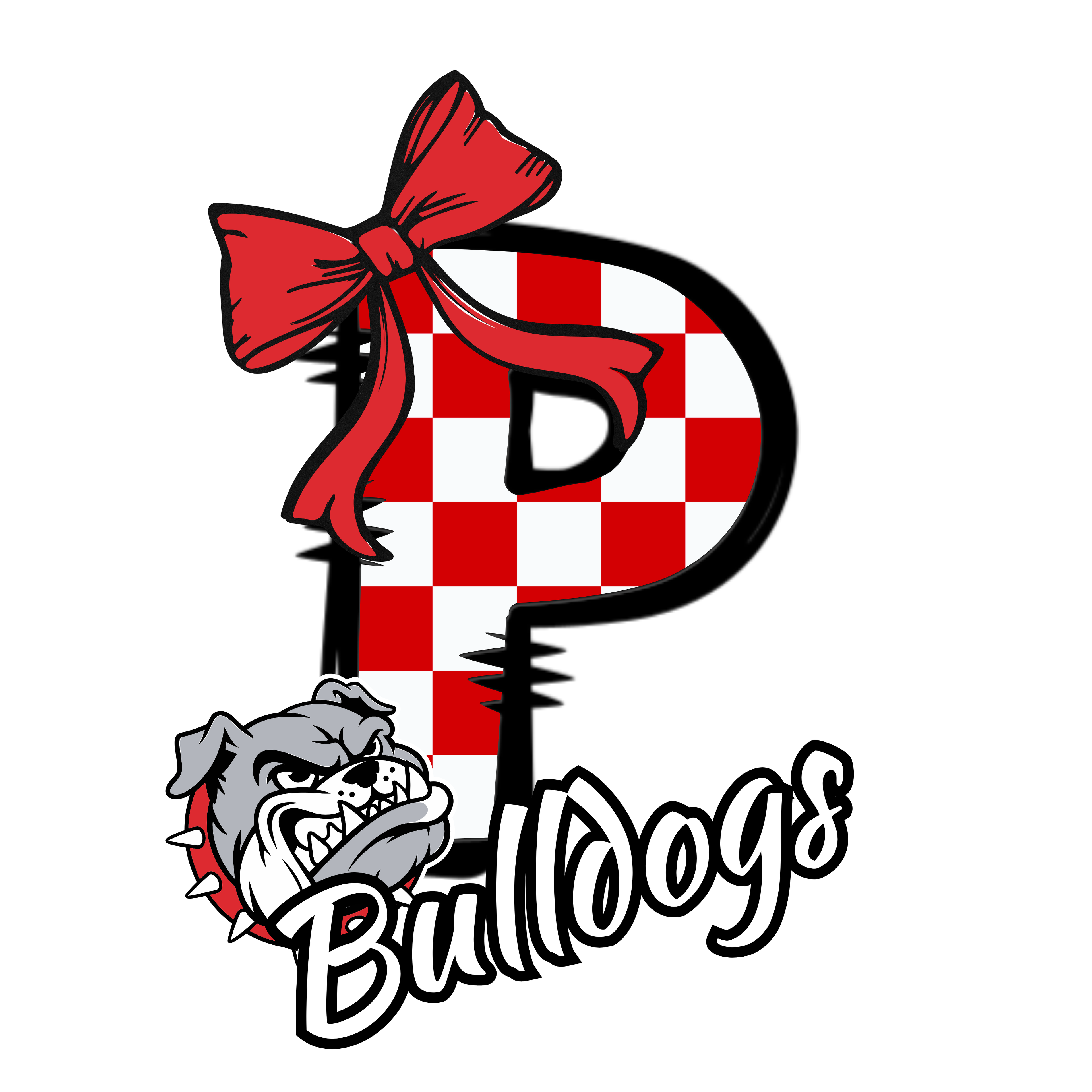 Bulldogs Alphabet Set | Red Check Plaid Letters A-Z with Bow & Mascot | PNG, SVG, JPG Digital Download