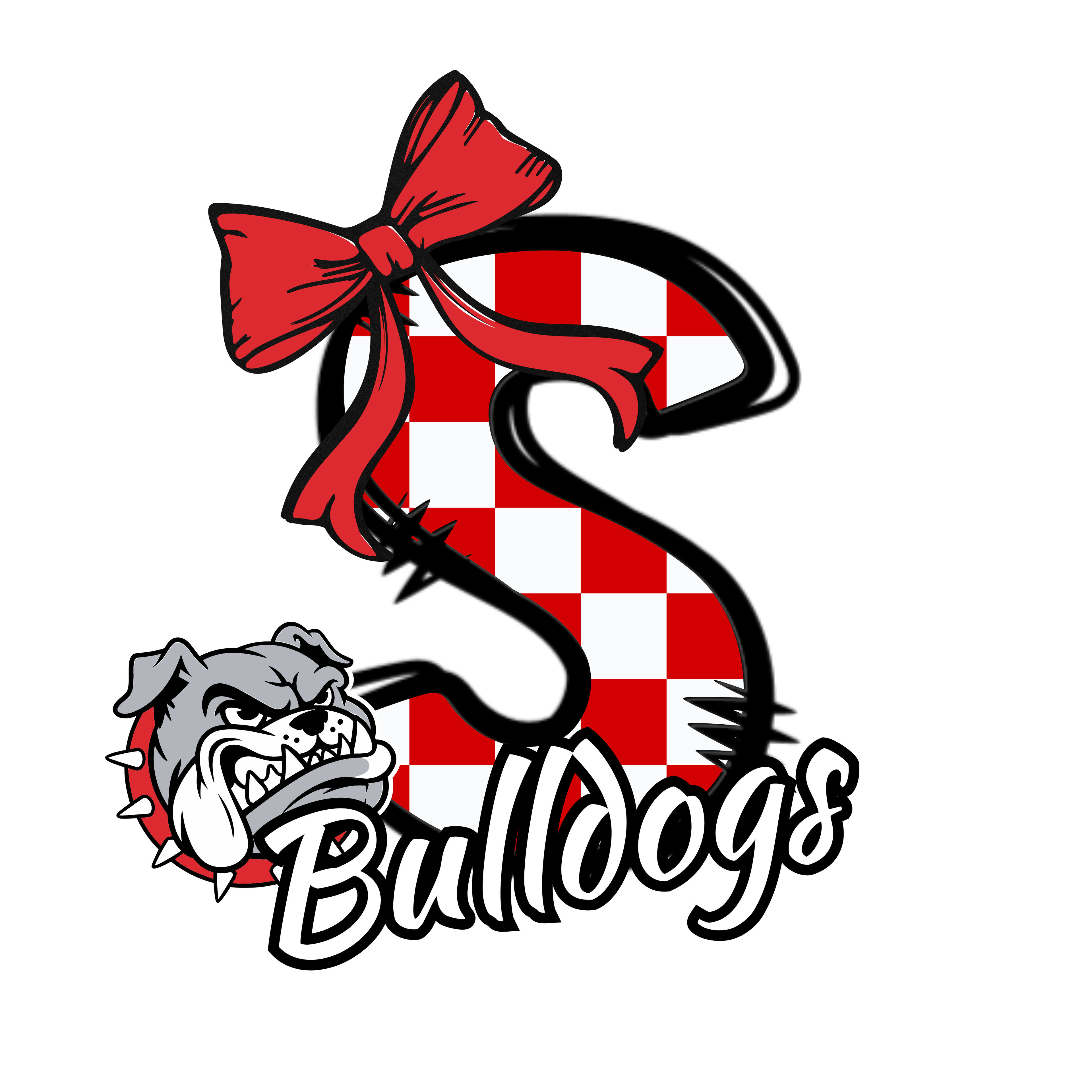 Bulldogs Alphabet Set | Red Check Plaid Letters A-Z with Bow & Mascot | PNG, SVG, JPG Digital Download