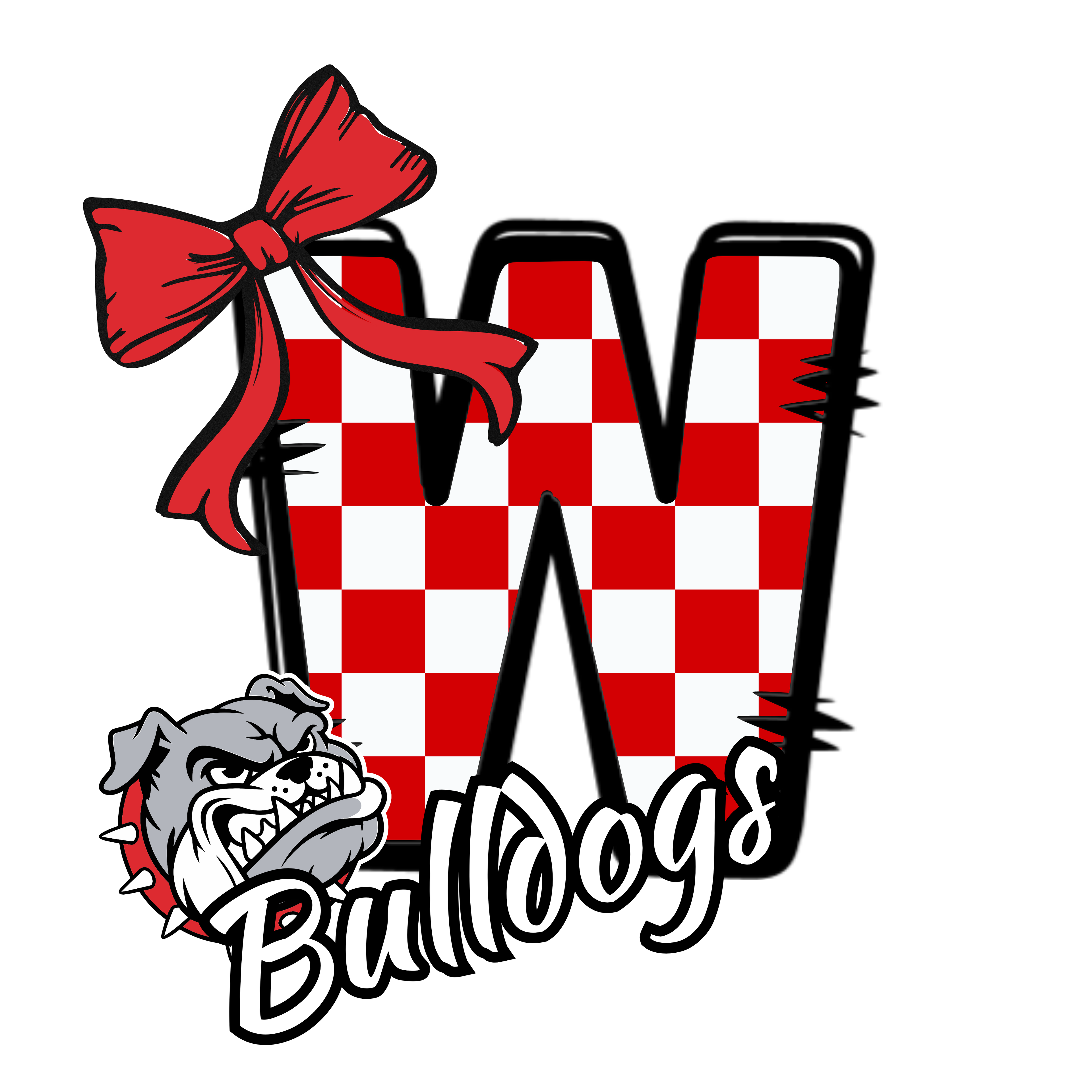 Bulldogs Alphabet Set | Red Check Plaid Letters A-Z with Bow & Mascot | PNG, SVG, JPG Digital Download