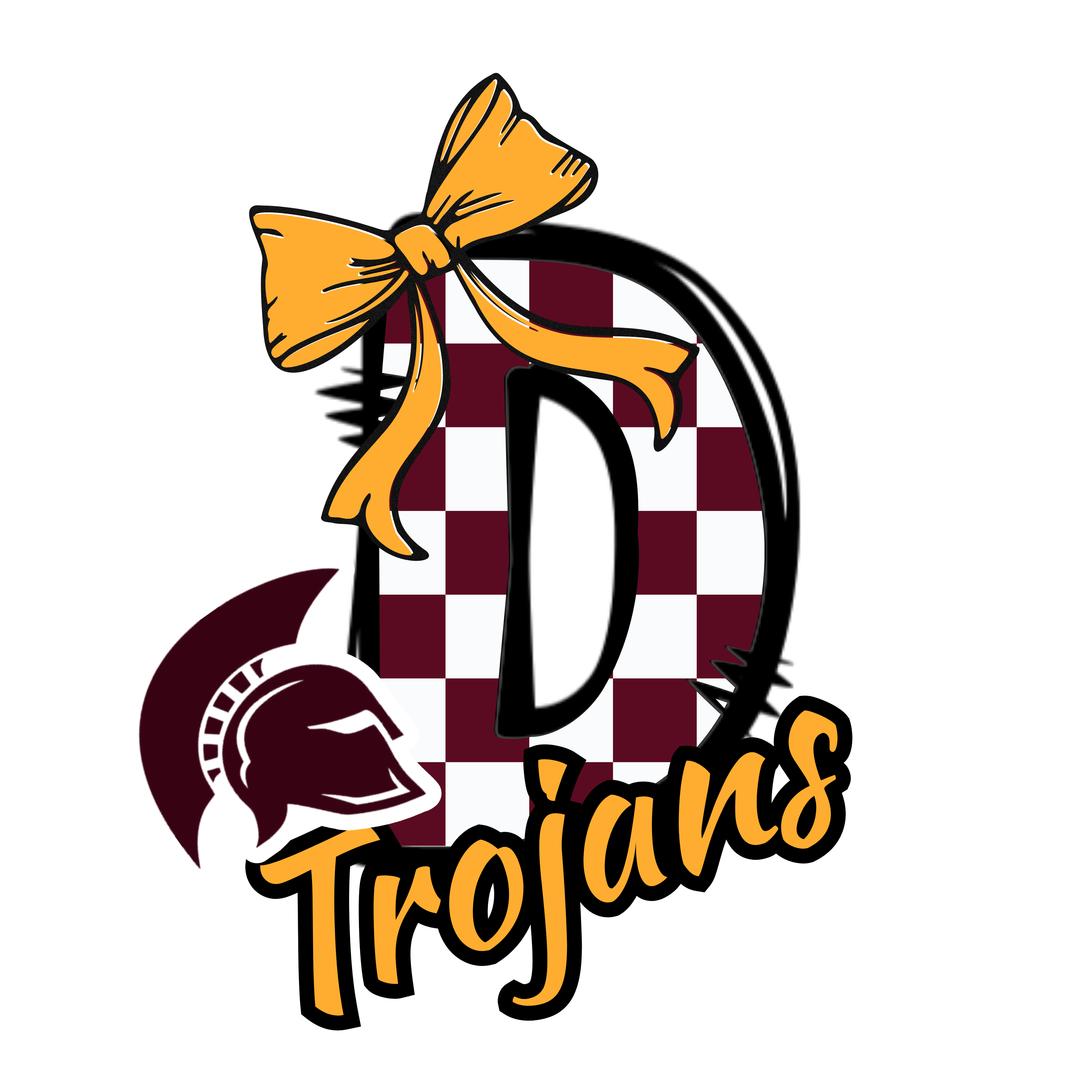 Trojans Alphabet Set | Burgundy Check Plaid Letters A-Z with Bow & Mascot | PNG, SVG, JPG Digital Download
