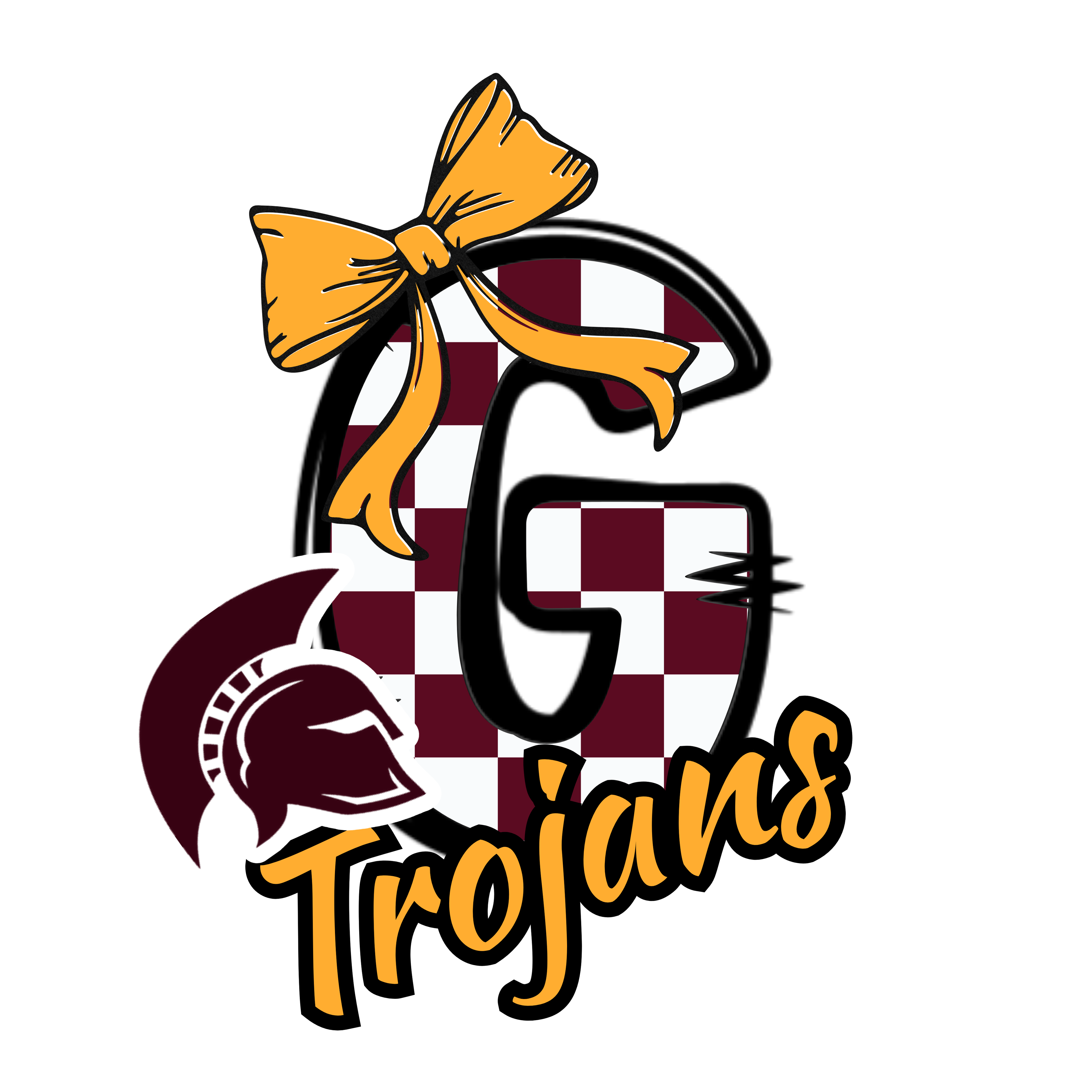 Trojans Alphabet Set | Burgundy Check Plaid Letters A-Z with Bow & Mascot | PNG, SVG, JPG Digital Download