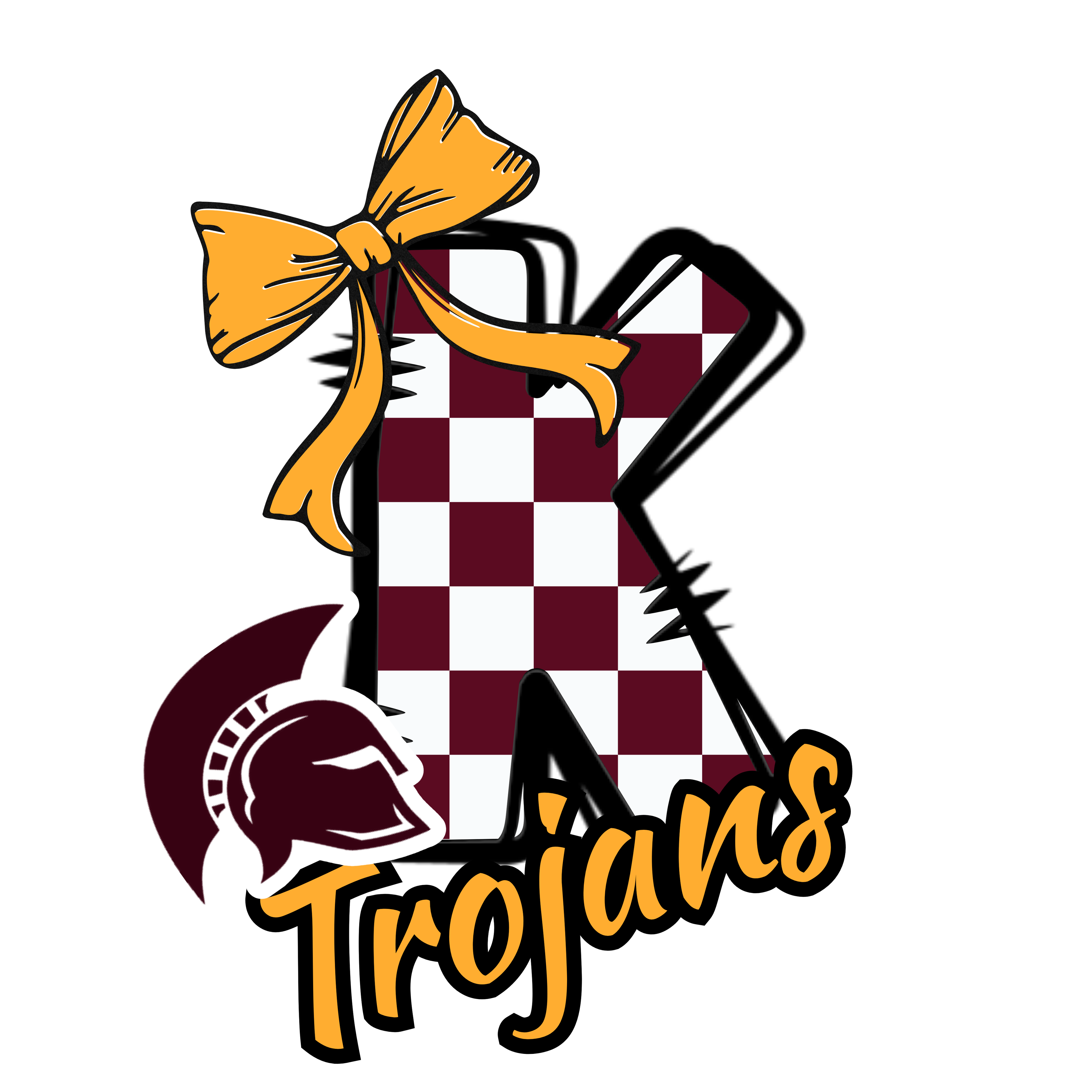 Trojans Alphabet Set | Burgundy Check Plaid Letters A-Z with Bow & Mascot | PNG, SVG, JPG Digital Download