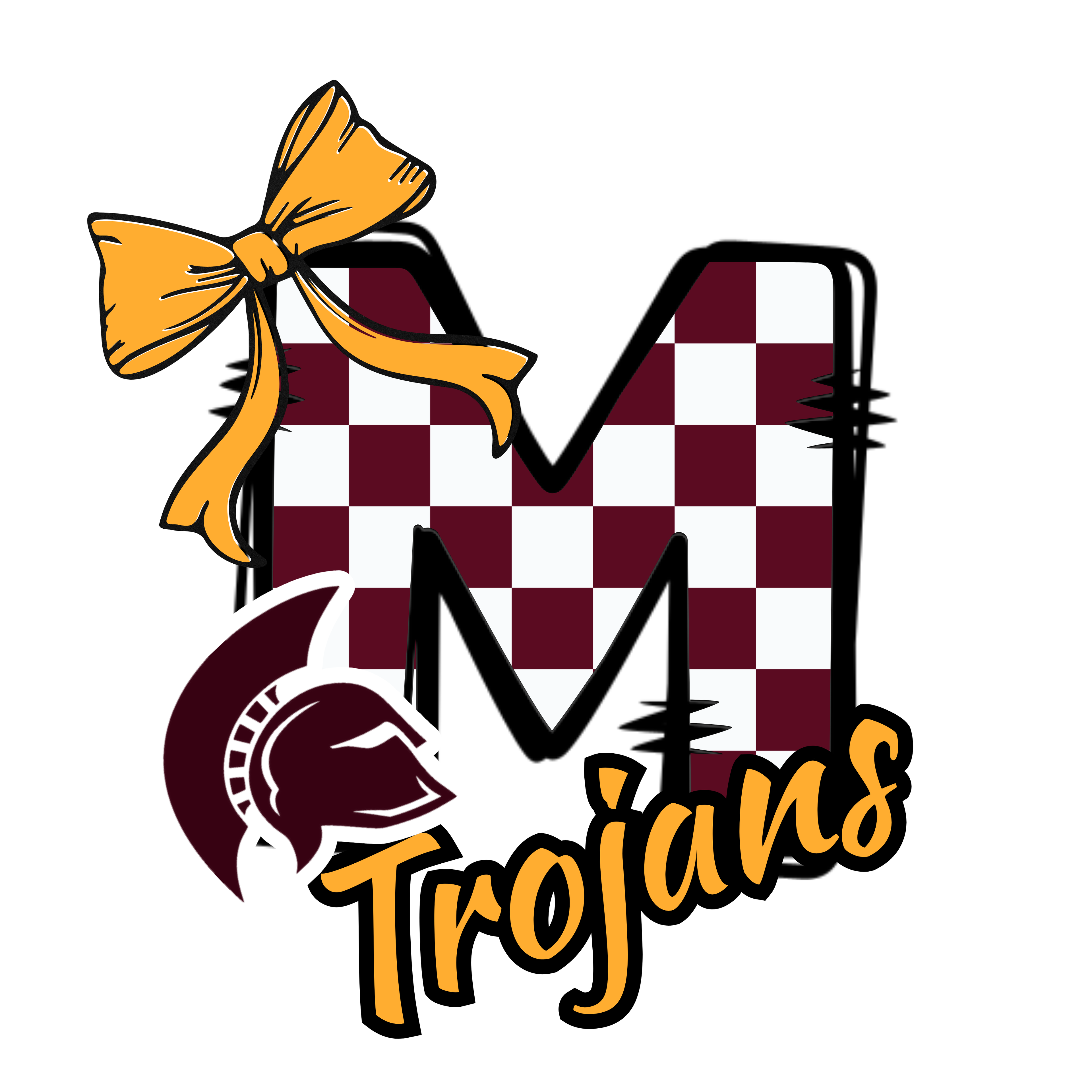 Trojans Alphabet Set | Burgundy Check Plaid Letters A-Z with Bow & Mascot | PNG, SVG, JPG Digital Download