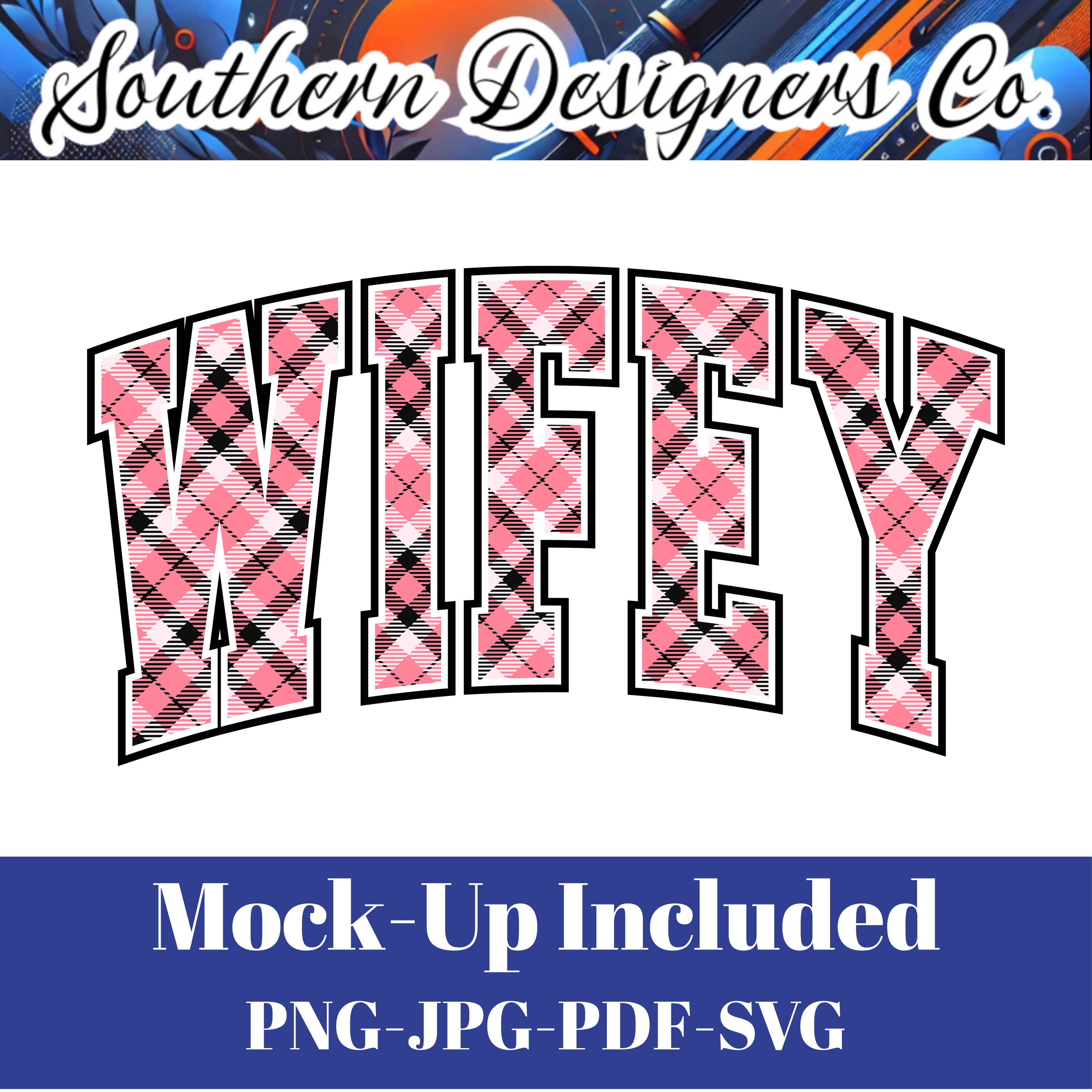Wifey Dark Pink Plaid SVG PNG JPG – Digital Download Graphic for Shirts, Mugs & Crafts