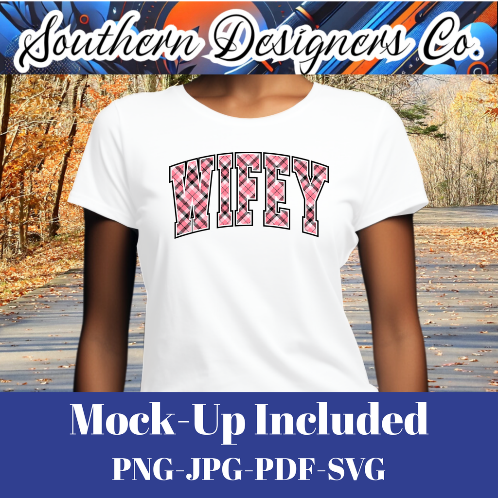 Wifey Dark Pink Plaid SVG PNG JPG – Digital Download Graphic for Shirts, Mugs & Crafts