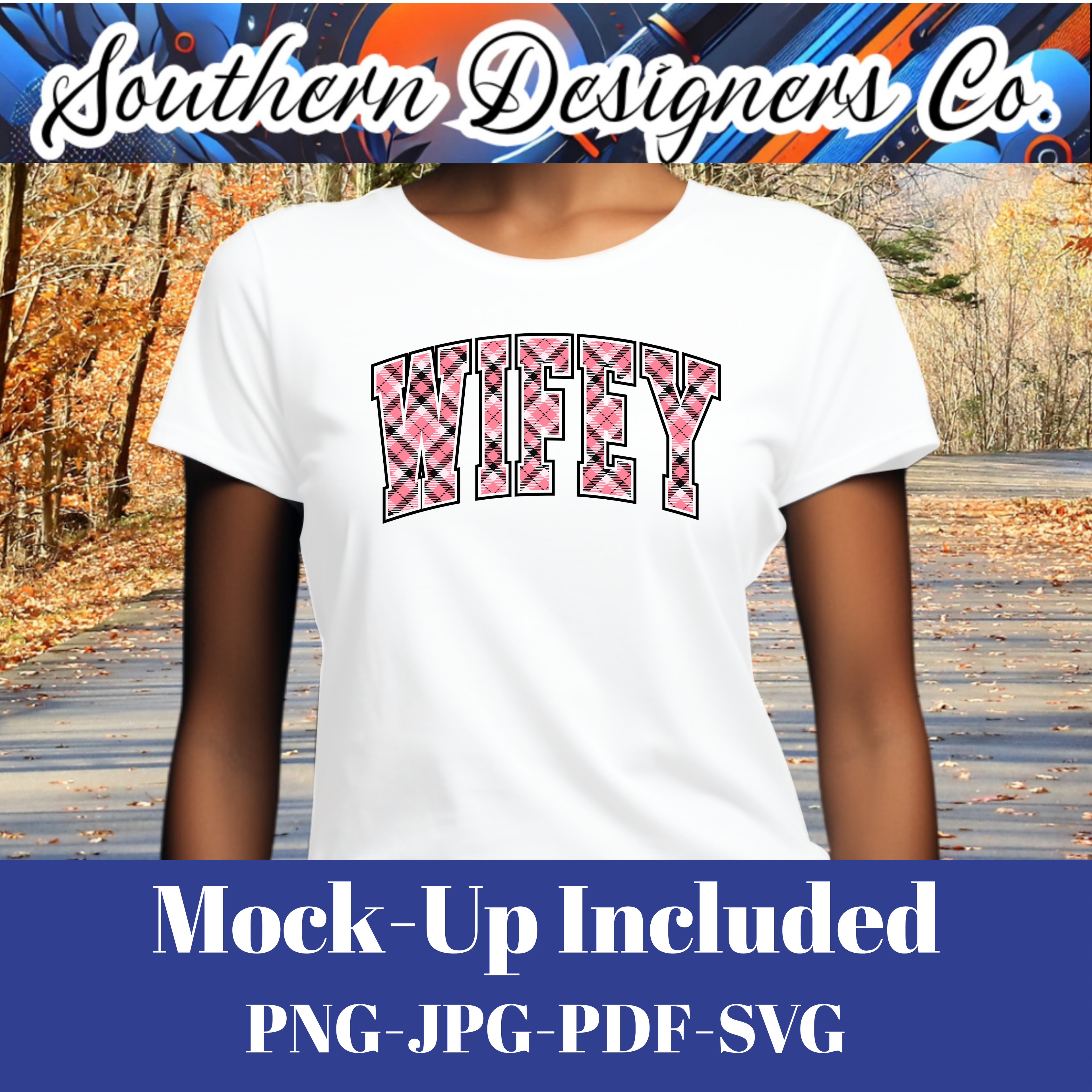 Wifey Dark Pink Plaid SVG PNG JPG – Digital Download Graphic for Shirts, Mugs & Crafts