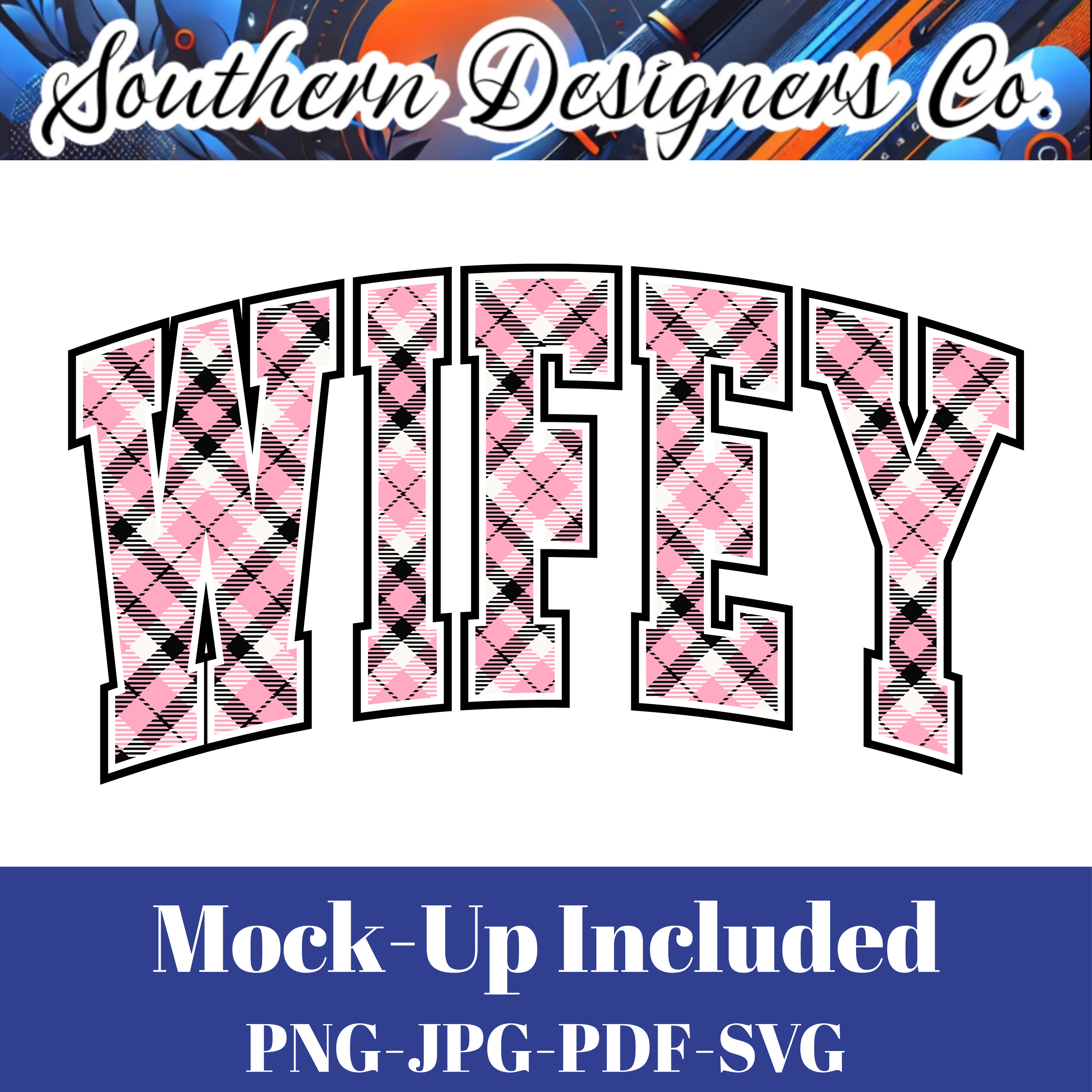 Wifey Light Pink Plaid SVG PNG JPG – Digital Download Graphic for Shirts, Mugs & Crafts