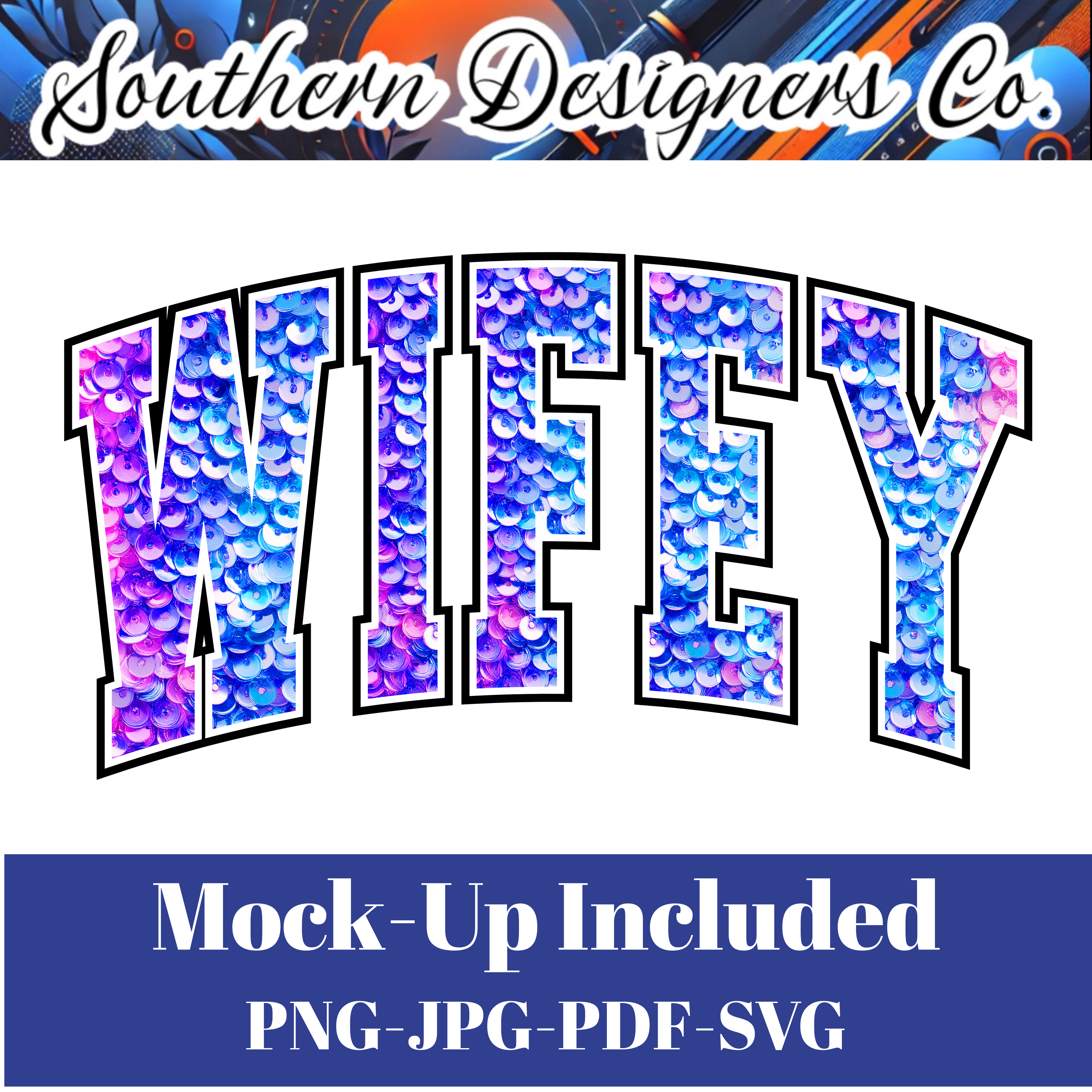 Wifey Pink/Blue ombre Glitter SVG PNG JPG – Digital Download Graphic for Shirts, Mugs & Crafts