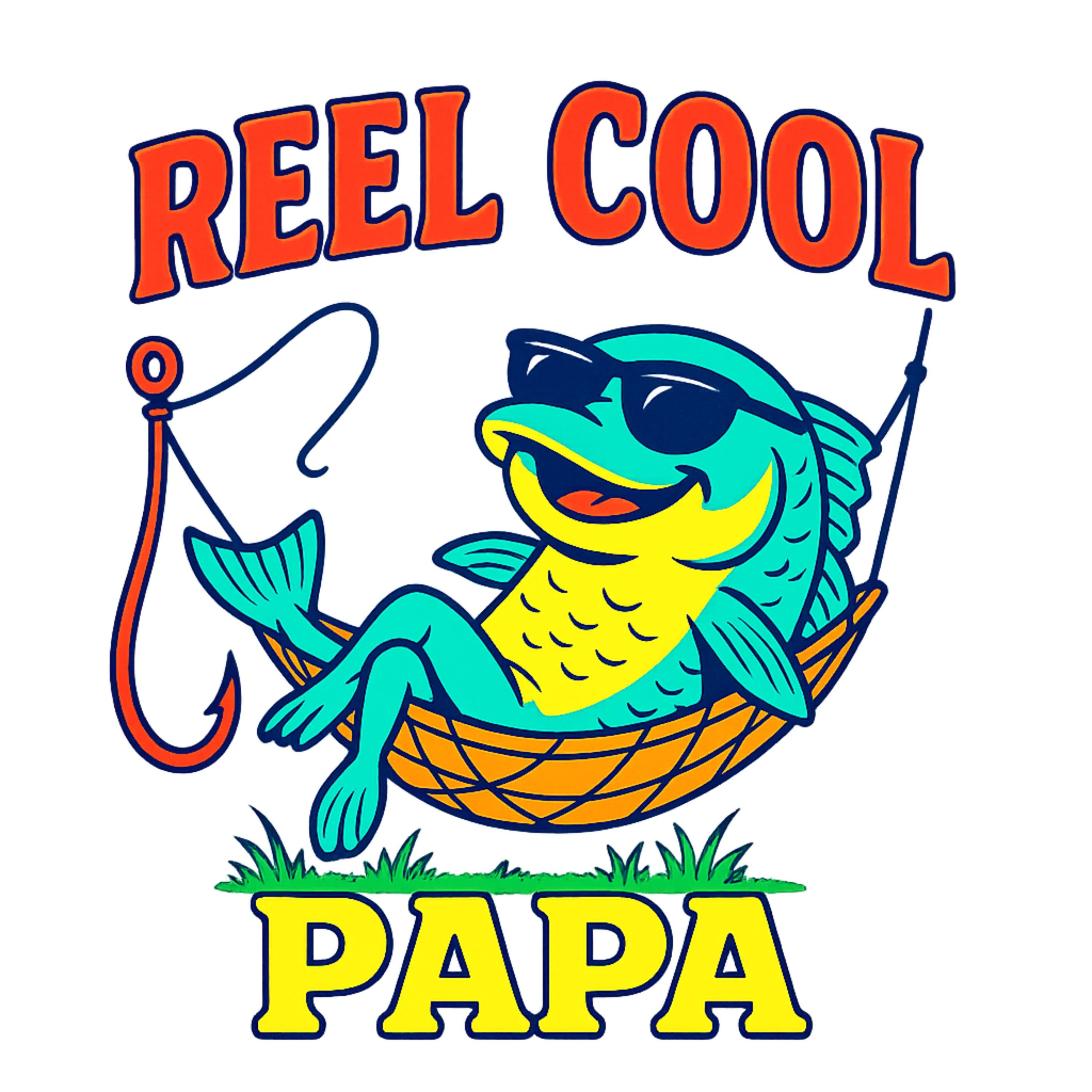 Reel Cool Papa PNG | Funny Fishing Dad Design | Summer Sublimation Graphic for Shirts or Gifts | High-Res Digital Download