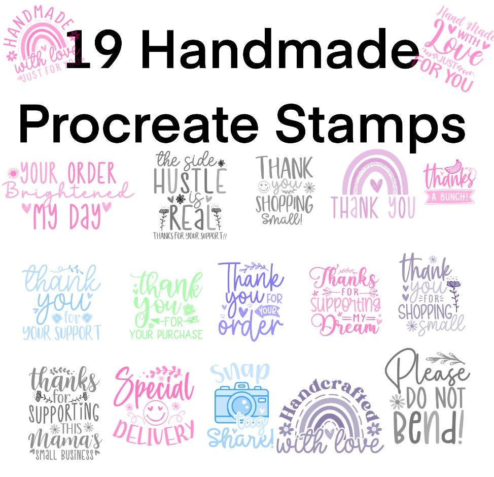 Bundle of 19 Handmade Procreate Stamps, Procreate Brushes