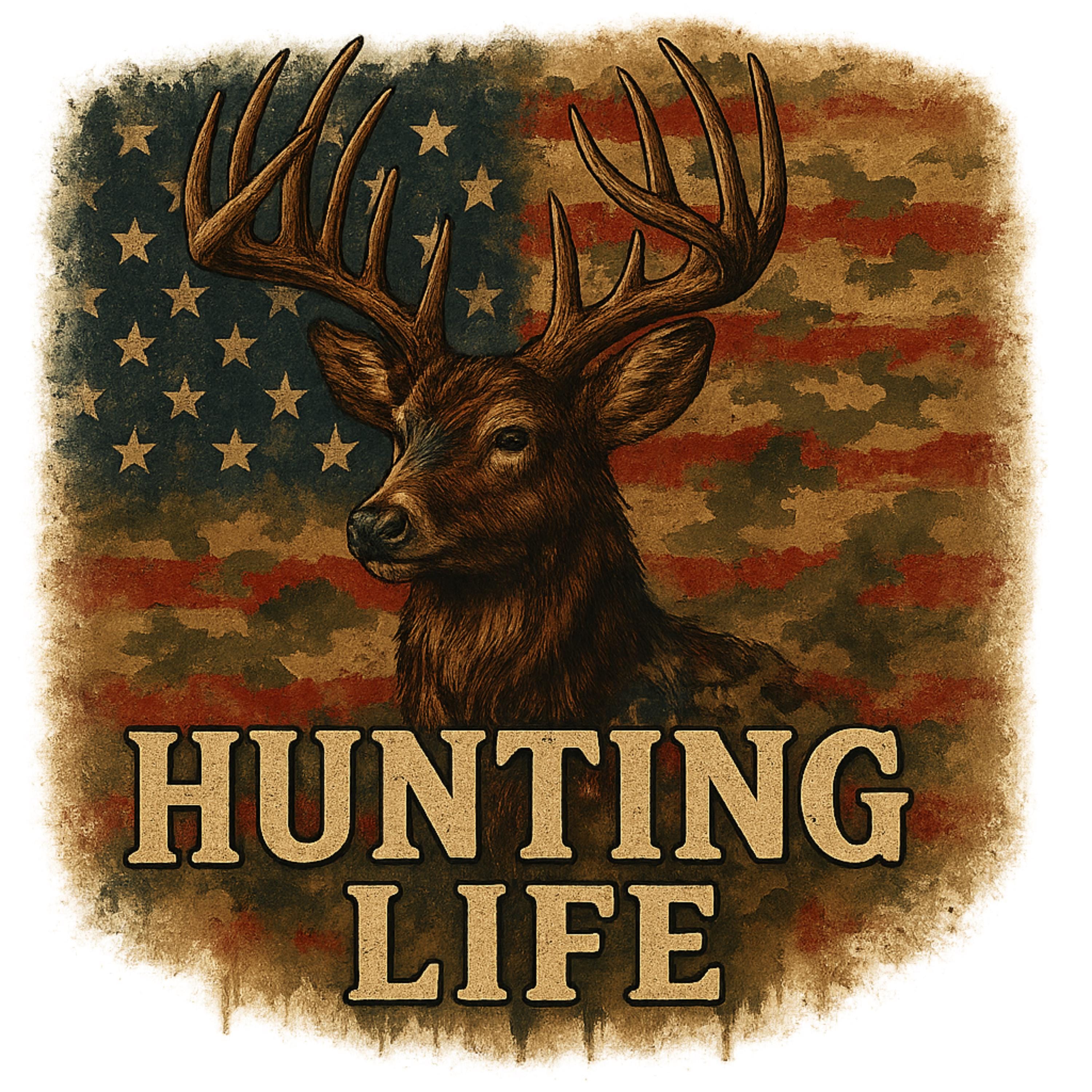 Hunting Life PNG | Patriotic Deer American Flag Camo Sublimation Design | 4098x4098 High-Res PNG for Shirt Printing & Outdoor Gifts