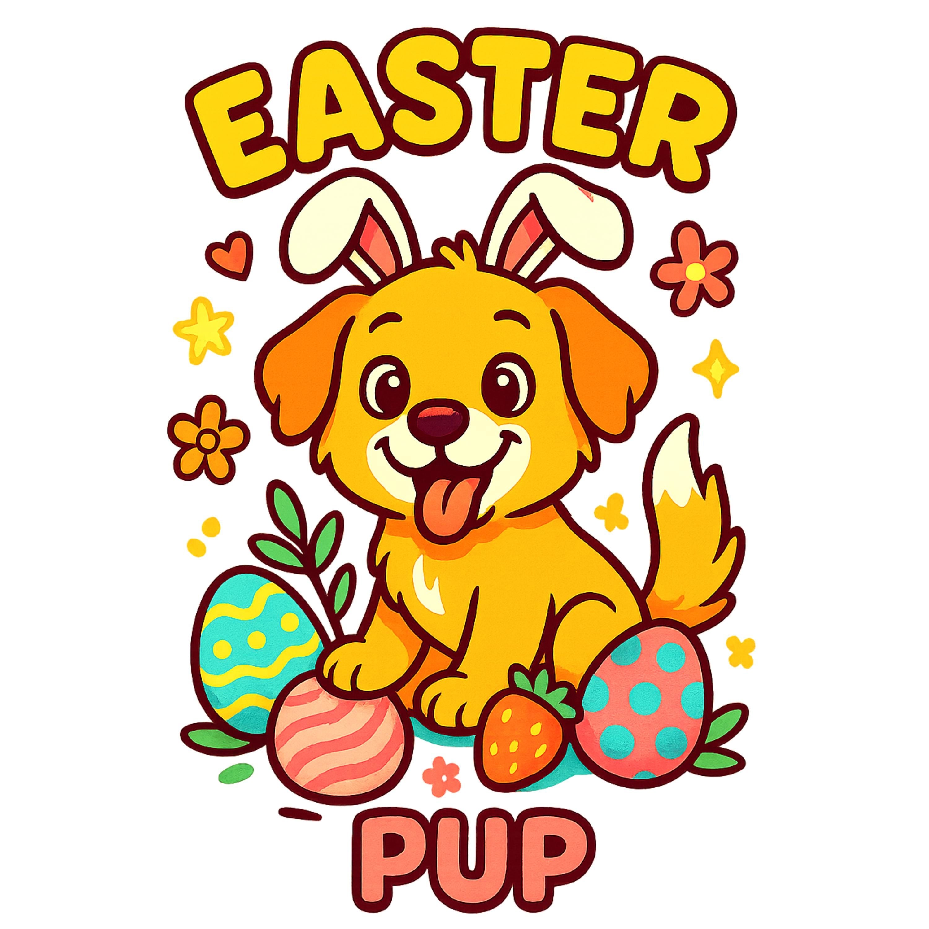 Easter Pup PNG | Cute Dog with Bunny Ears and Eggs Clipart | High-Res 4098x4098 PNG for Kids Shirts, Easter Crafts & Sublimation