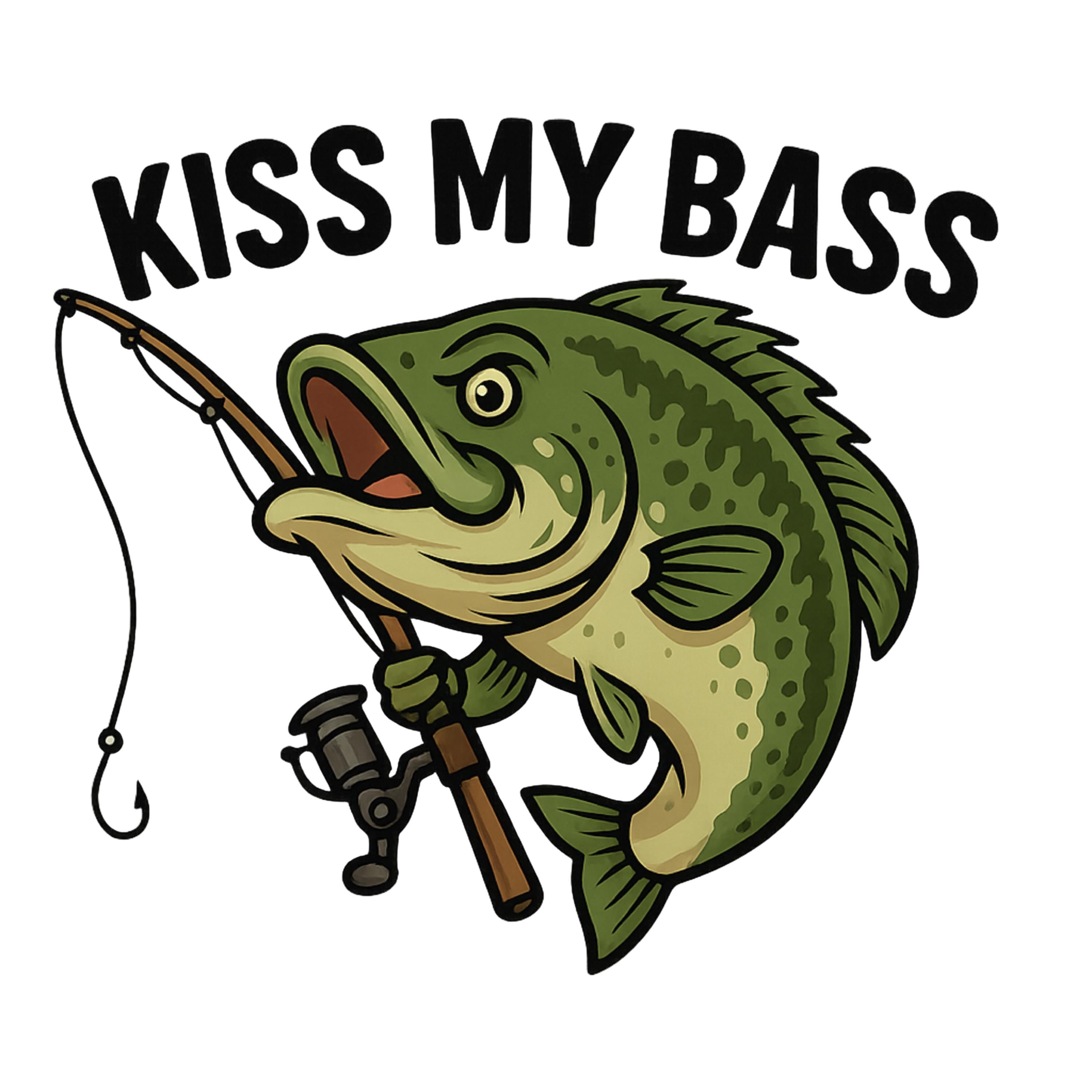 Kiss My Bass PNG | Funny Fish Clipart | Cartoon Largemouth Bass Fishing Design | Digital Download for T-Shirts & Mugs