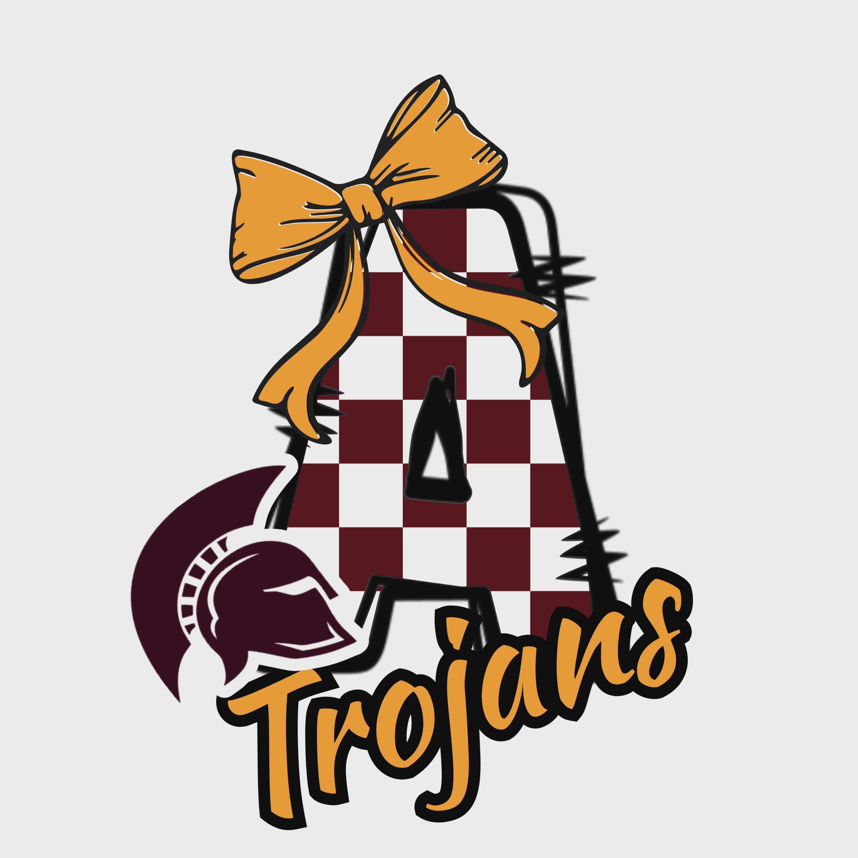 Trojans Alphabet Set | Burgundy Check Plaid Letters A-Z with Bow & Mascot | PNG, SVG, JPG Digital Download